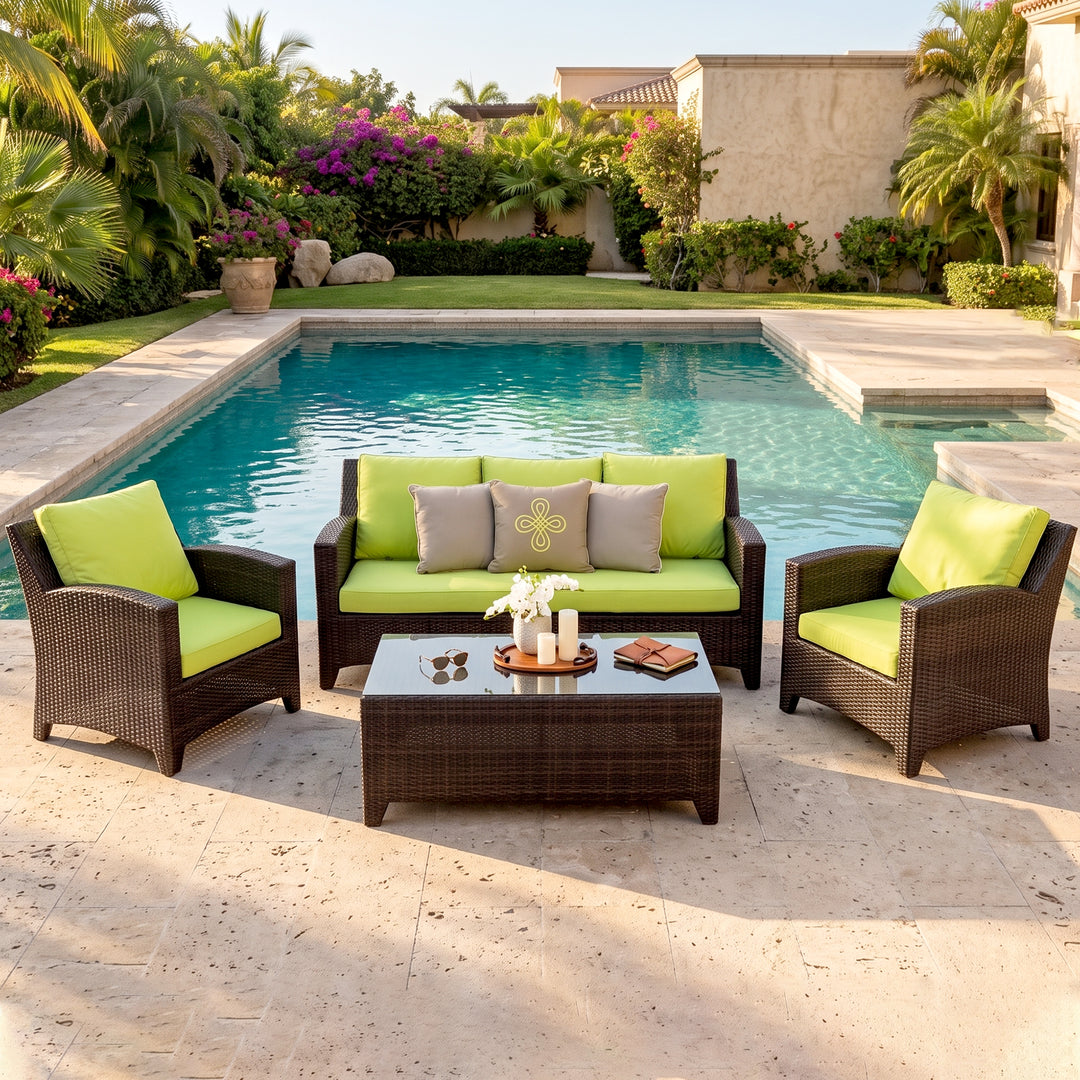 Alfonsoo Outdoor Patio Sofa Set 5 Seater and 1 Center Table (Dark brown)