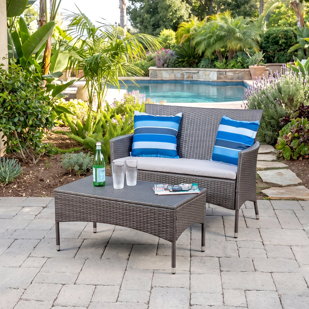 Allesi Outdoor 2 seater Sofa and 1 Center Table (Dark Grey + White)