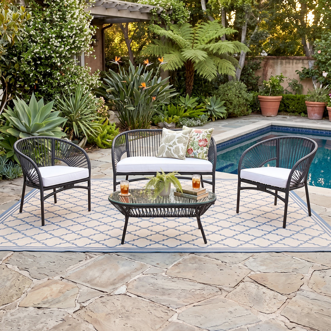 Amedea Outdoor Sofa Set 2 Seater , 2 Single seater and 1 Center Table (Black + White)