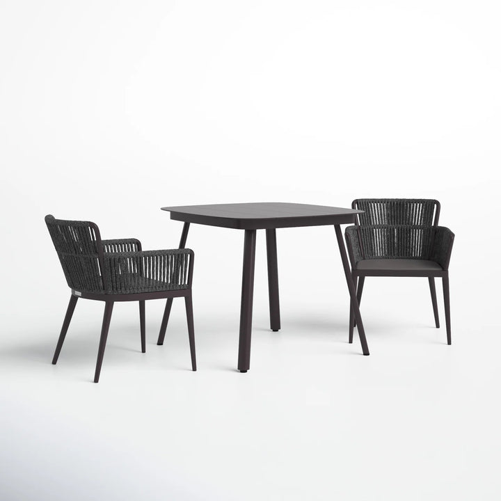 Isabel Outdoor Patio Seating Set 2 Chairs and 1 Table Set (Dark Brown) Braided & Rope