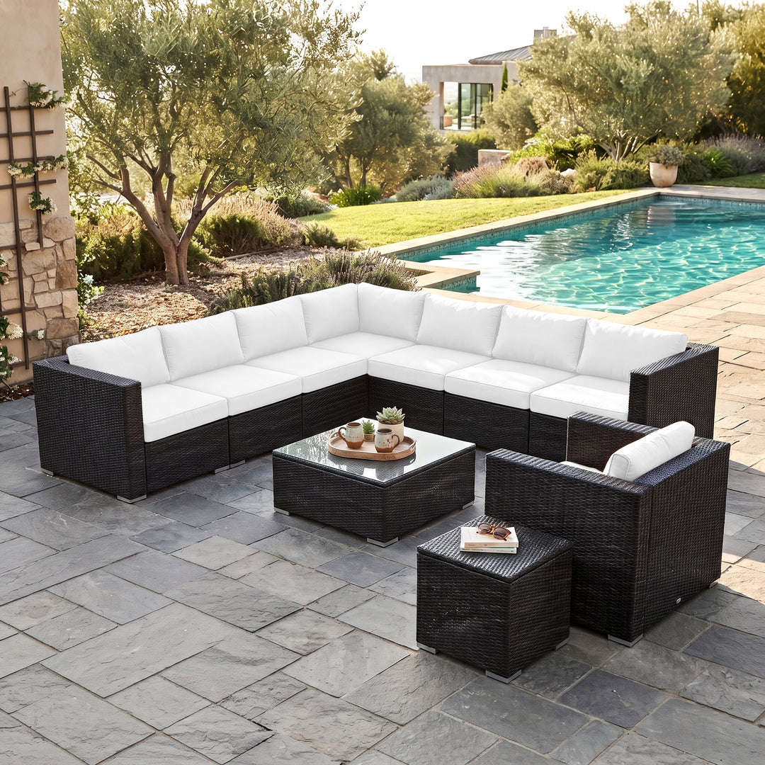 Arena Outdoor Sofa Set 7 Seater, Single seater and 1 Center Table With 1 Side Table Set (Black)
