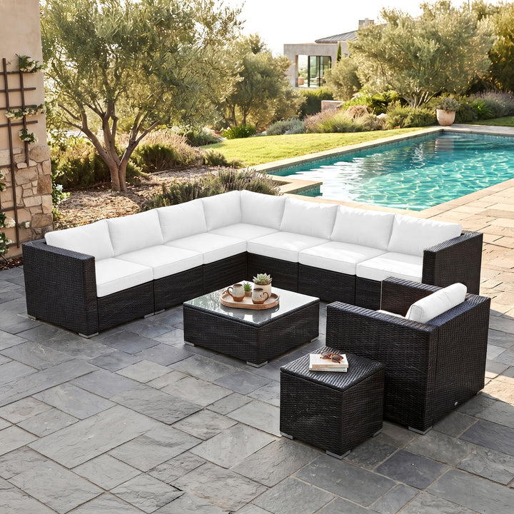 Arena Outdoor Sofa Set 7 Seater, Single seater and 1 Center Table With 1 Side Table Set (Black)