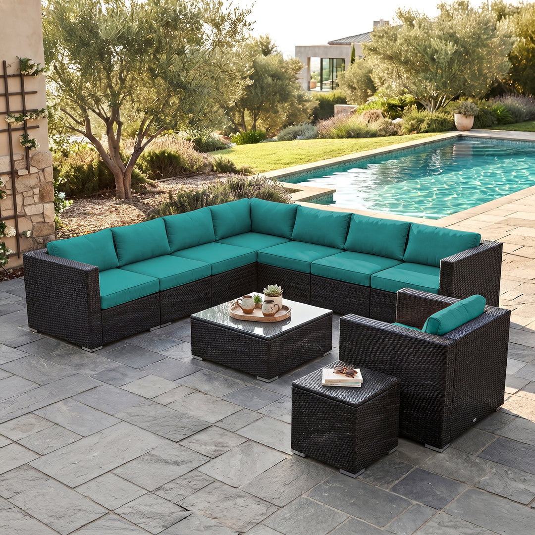 Arena Outdoor Sofa Set 7 Seater, Single seater and 1 Center Table With 1 Side Table Set (Black)