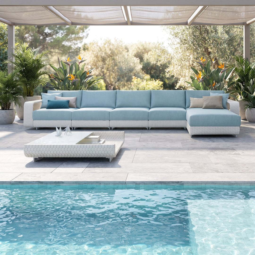 Aris Outdoor Garden Balcony Sofa Set 5 Seater ,1 Center Table With 1 Ottoman Set (White)