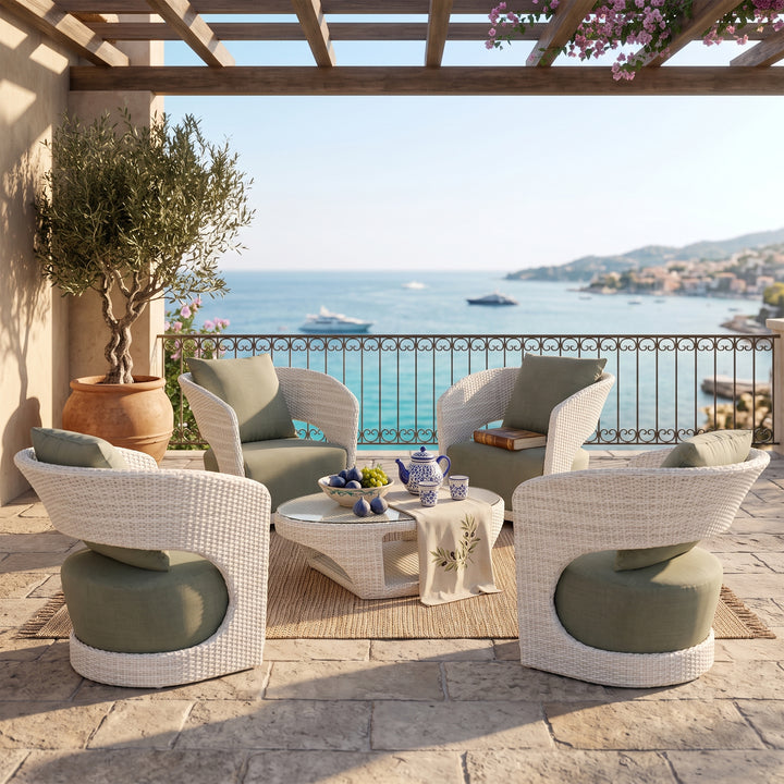 Arroz Outdoor Patio Seating Set 4 Single Seater and 1 Table Set (White)