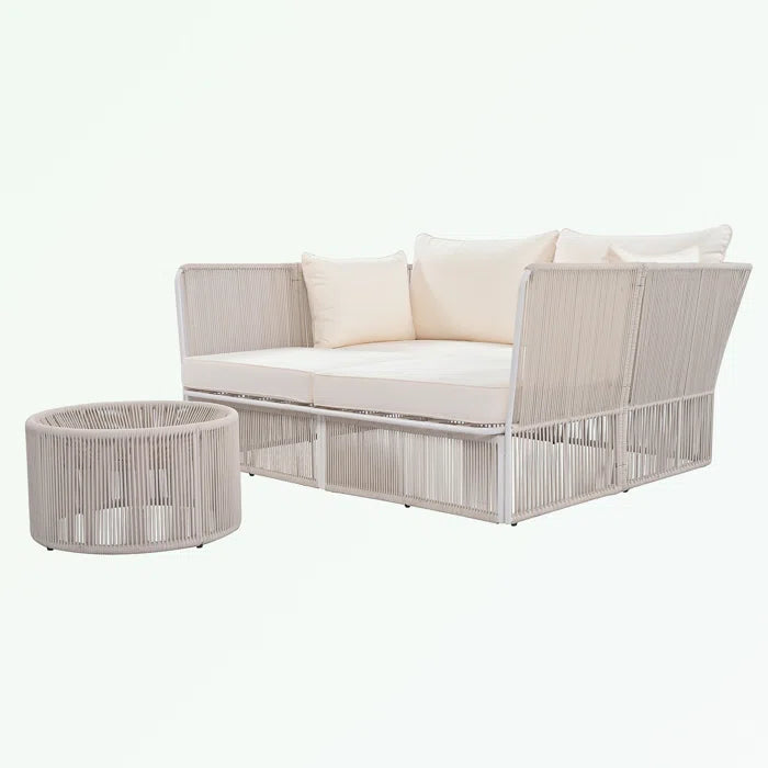 Benito Outdoor Poolside Sunbed With Cushion Daybed And Side Table (Braided & Rope)