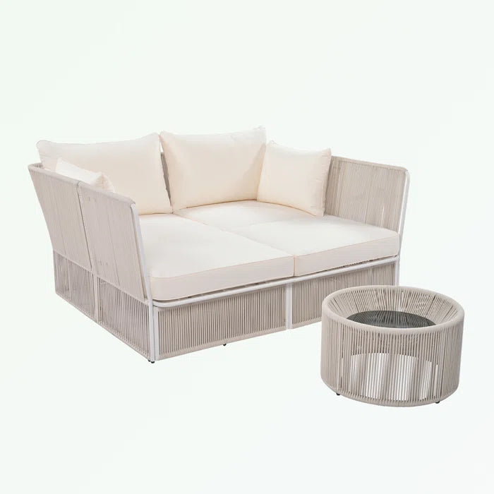 Benito Outdoor Poolside Sunbed With Cushion Daybed And Side Table (Braided & Rope)