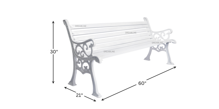 Kezia Cast Iron 3 Seater Garden Bench for Outdoor Park - (White)