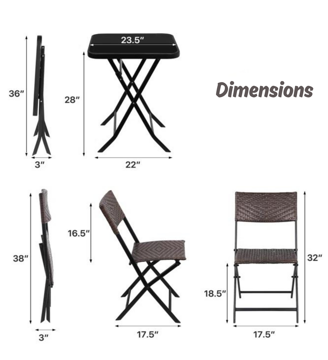 Messer Outdoor Patio Seating Set 2 Chairs and 1 Table Set (Brown)