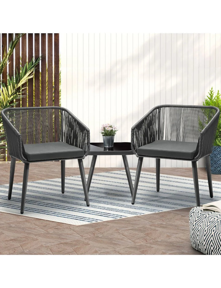 Centx Outdoor Patio Seating Set 2 Chairs and 1 Table Set (Black)