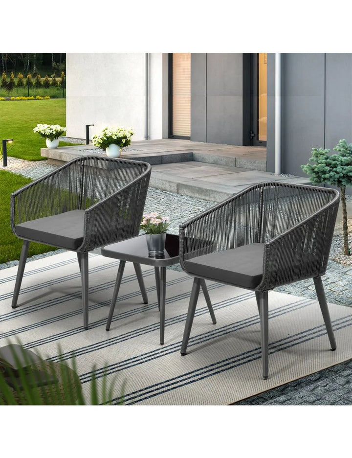 Centx Outdoor Patio Seating Set 2 Chairs and 1 Table Set (Black)