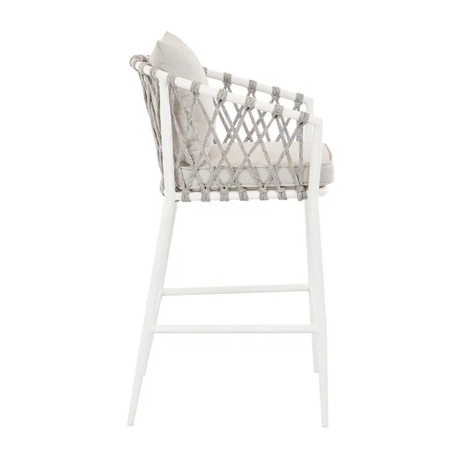 Dupont Outdoor Patio Bar Chair 2 Chairs For Balcony (White) Braided & Rope