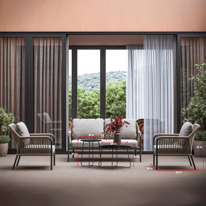 Morvos Outdoor Garden Balcony Sofa Set 2 Seater,2 Single seater and 2 Center Table Set (Beige)