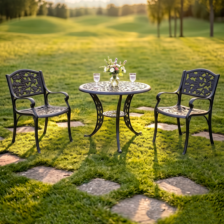Lenz Cast Aluminium Garden Patio Seating 2 Chair and 1 Table Set