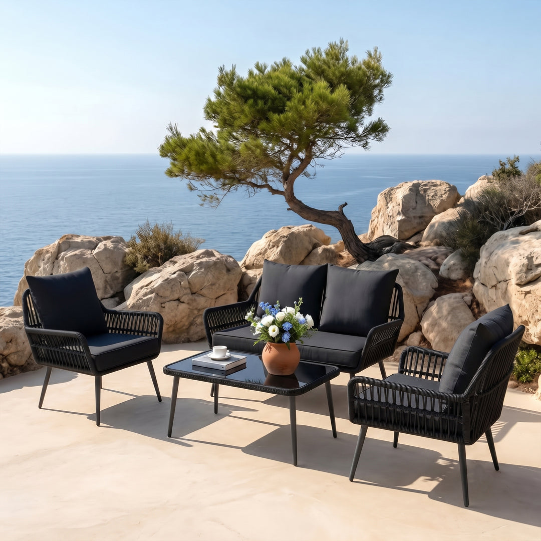 Alveré Outdoor Sofa Set 2 Seater, 2 Single seater and 1 Center Table (Grey) Braid & Rope
