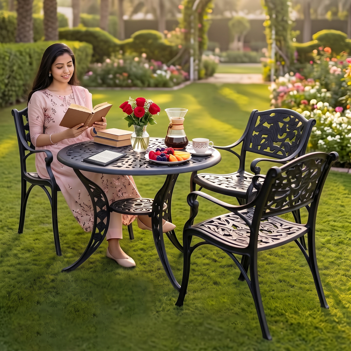 Rahel Cast Aluminium Garden Patio Seating 3 Chair and 1 Table Set