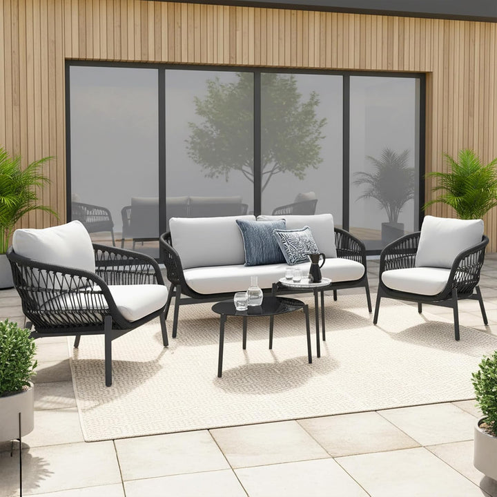 Seibi Outdoor Garden Balcony Sofa Set 2 Seater , 2 Single Seater 2 Center Table Set Braided and Rope