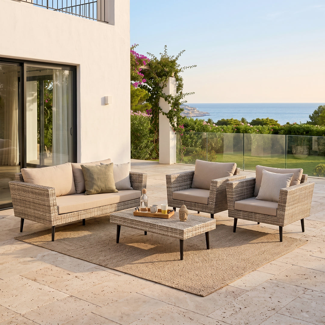 Bonfilia Outdoor Sofa Set 2 Seater, 2 Single seater and 1 Center Table (Seashell)