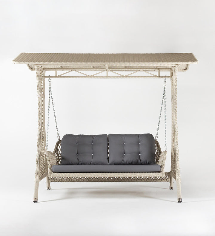 Ezio Double Seater Hanging Swing With Stand For Balcony, Garden Swing (Cream)