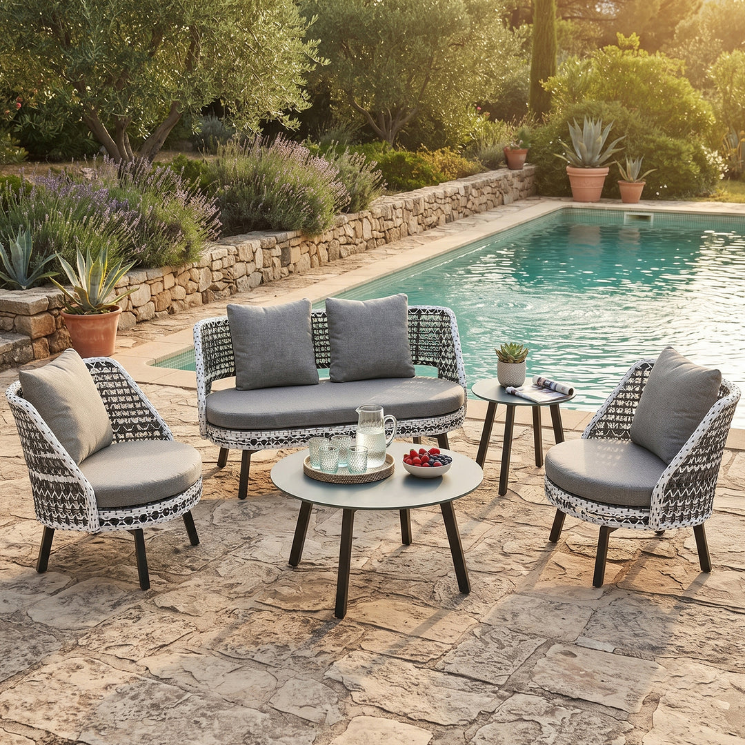 Bufil Outdoor Garden Balcony Sofa Set 2 Seater,2 Single seater and 2 Center Table Set (Grey)