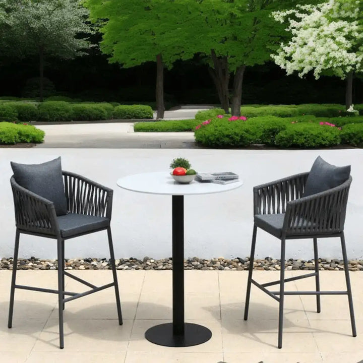 Hernán Outdoor Patio Bar Set 2 Chairs and 1 Table Set (Grey) Braided & Rope