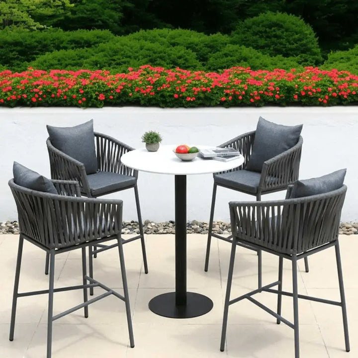 Odalys Outdoor Patio Bar Sets 4 Chairs and 1 Table (Grey) Braided & Rope