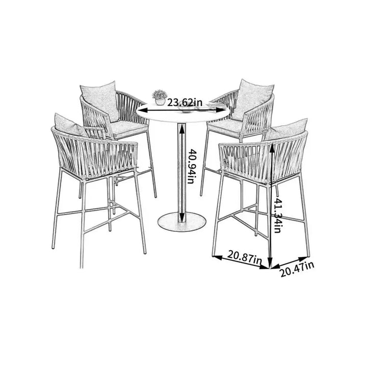 Odalys Outdoor Patio Bar Sets 4 Chairs and 1 Table (Grey) Braided & Rope