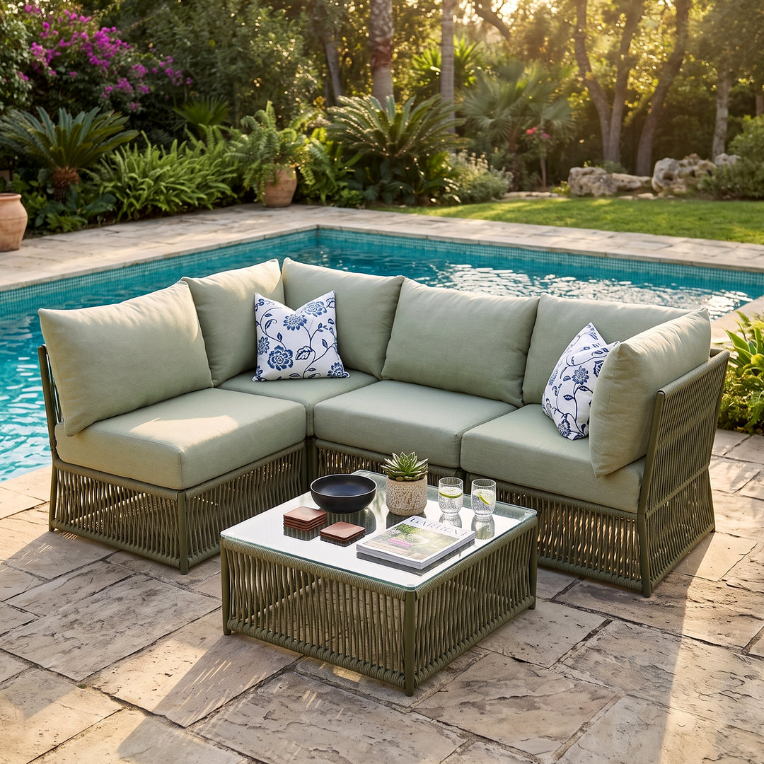 Castillo Outdoor Sofa Set 4 Seater and 1 Center Table Set Braided & Rope