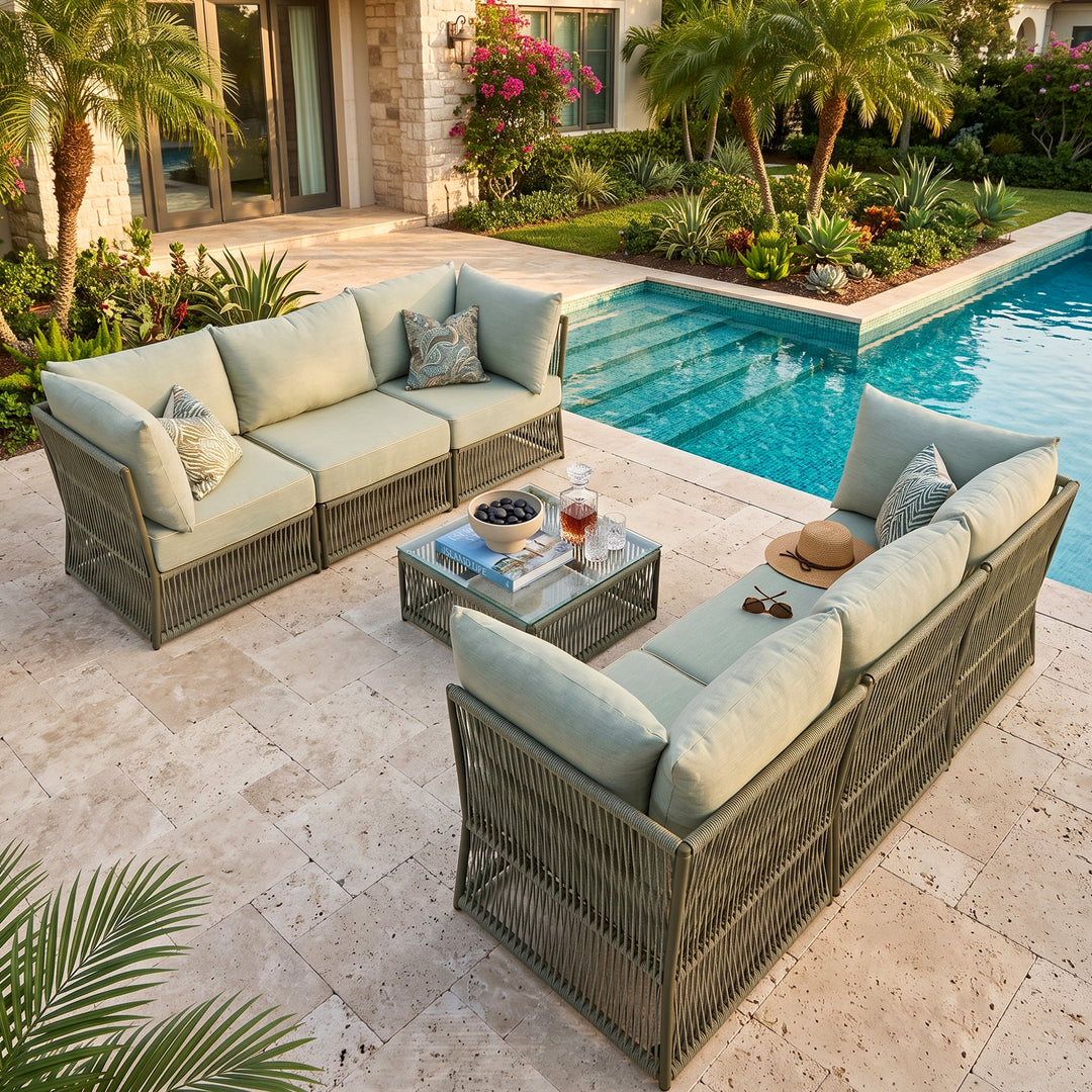 Chiquita Outdoor Sofa Set 6 Seater and 1 Center Table Set Braided & Rope