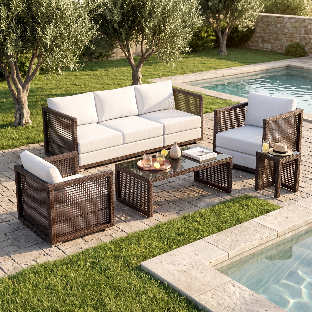 Coco Outdoor Sofa Set 3 Seater , 2 Single seater and 1 Center Table (Brown)