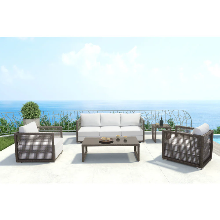 Coco Outdoor Sofa Set 3 Seater , 2 Single seater and 1 Center Table (White+ Brown)