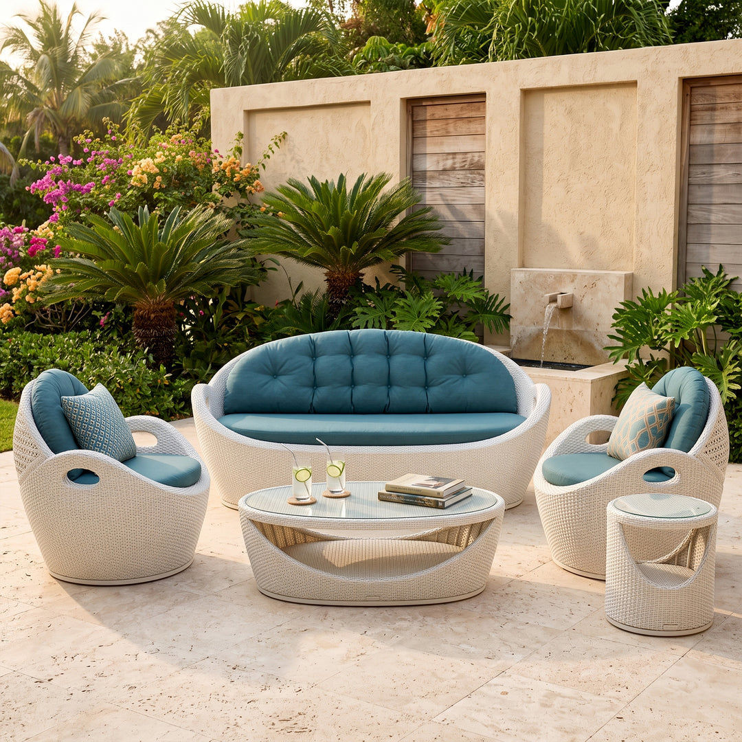 Crocetta Outdoor Sofa Set 3 Seater , 2 Single seater and 1 Center Table (White)