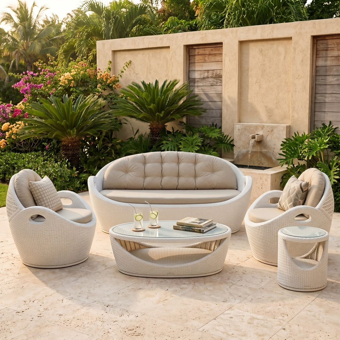 Crocetta Outdoor Sofa Set 3 Seater , 2 Single seater and 1 Center Table (White)