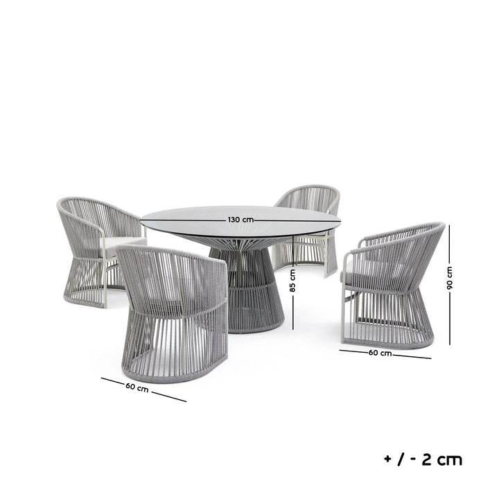 Mash Outdoor Patio Seating Set 4 Chairs and 1 Table Set (Grey) Braided & Rope