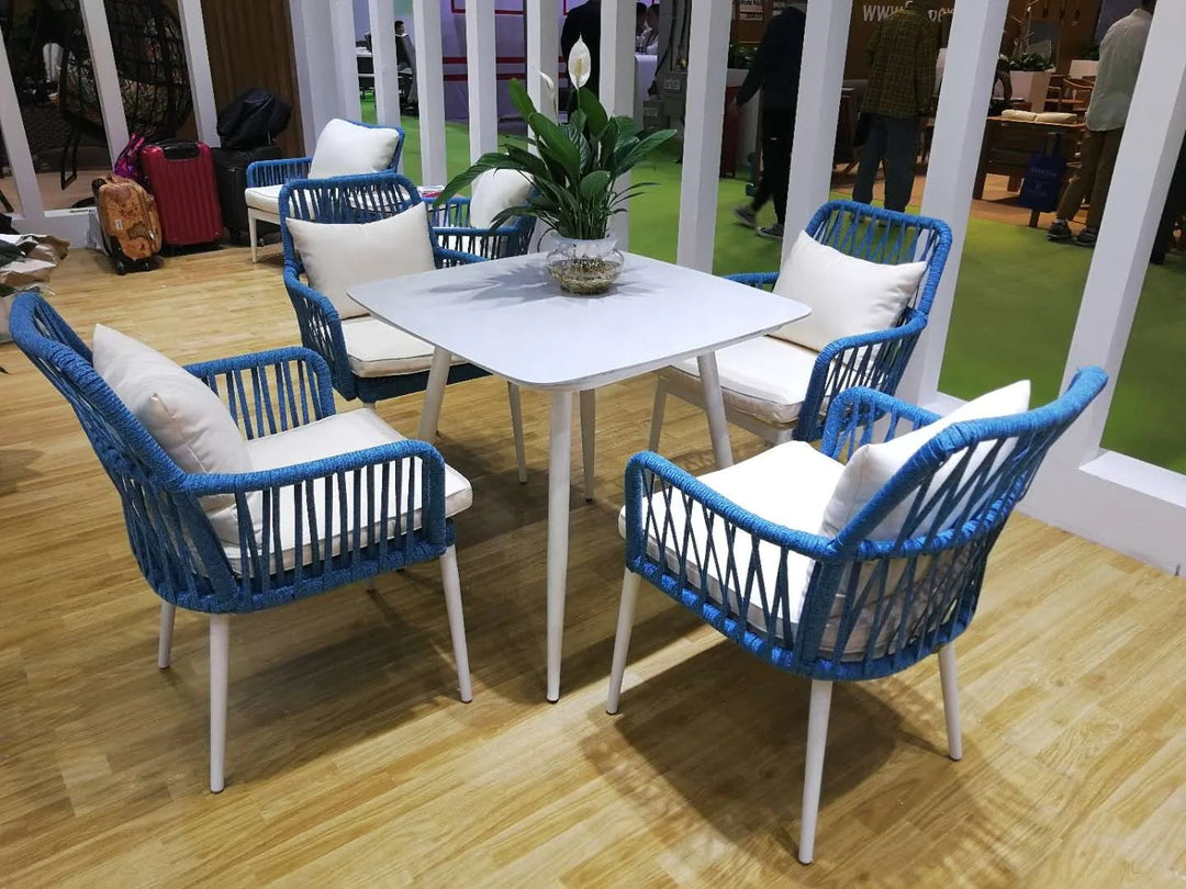 Lanexa Outdoor Patio Seating Set Chairs and Table Set (Blue White) Braided Rope
