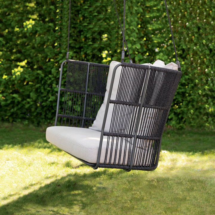 Liano Double Seater Hanging Swing Without Stand For Balcony , Garden Swing (Black) Braided & Rope