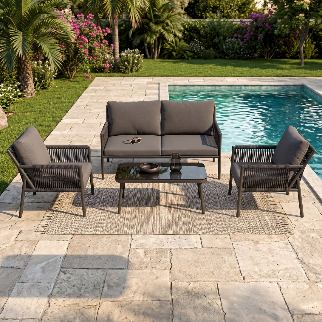 Deny Outdoor Sofa Set 2 Seater , 2 Single seater and 1 Center Table Set (Grey) Braided & Rope