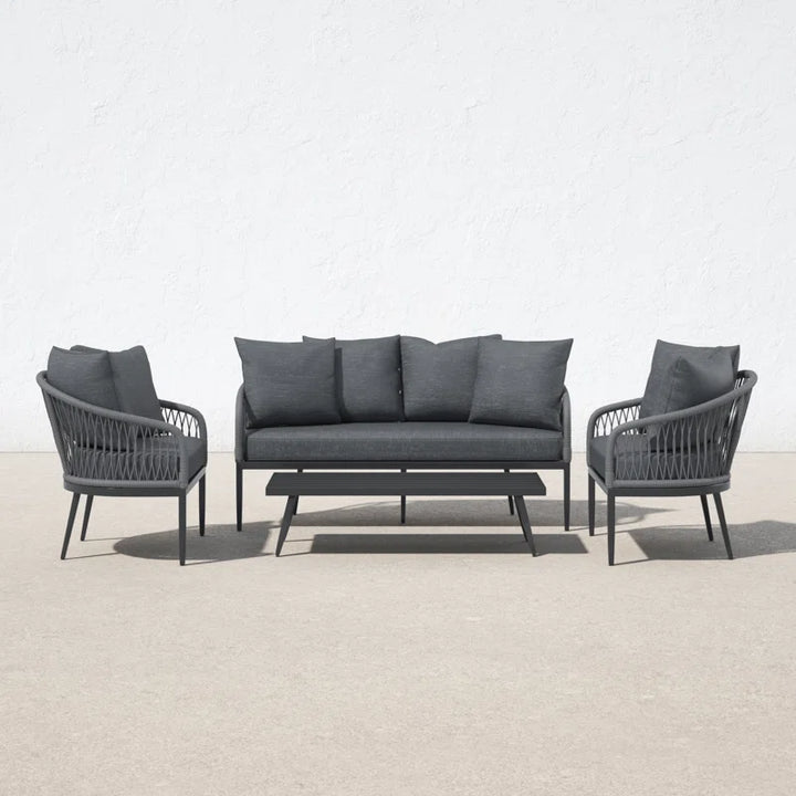 Gino Outdoor Sofa Set 2 Seater, 2 Single seater and 1 Center Table (Dark Grey) Braided & Rope