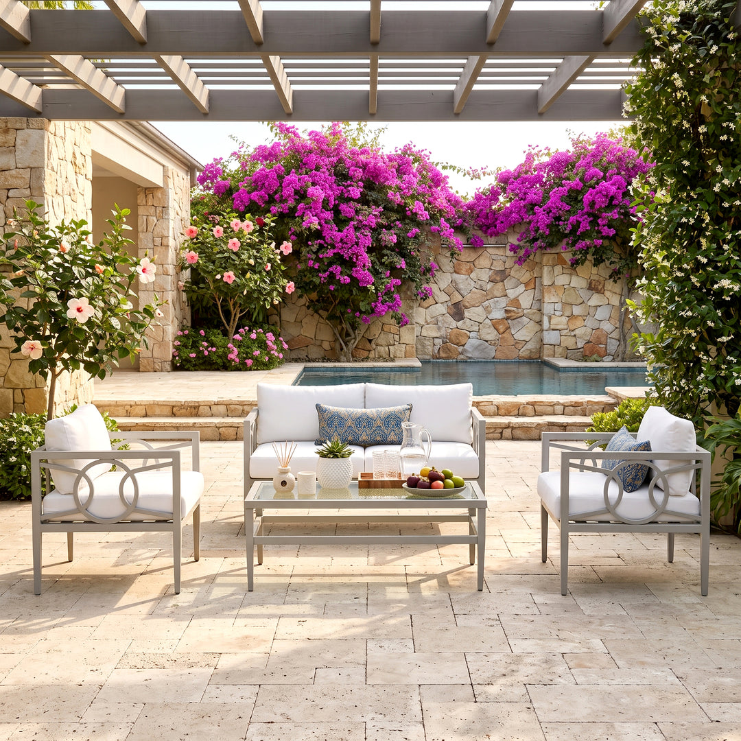 Duval Outdoor Sofa Set 2 Seater , 2 Single seater and 1 Center Table (White)