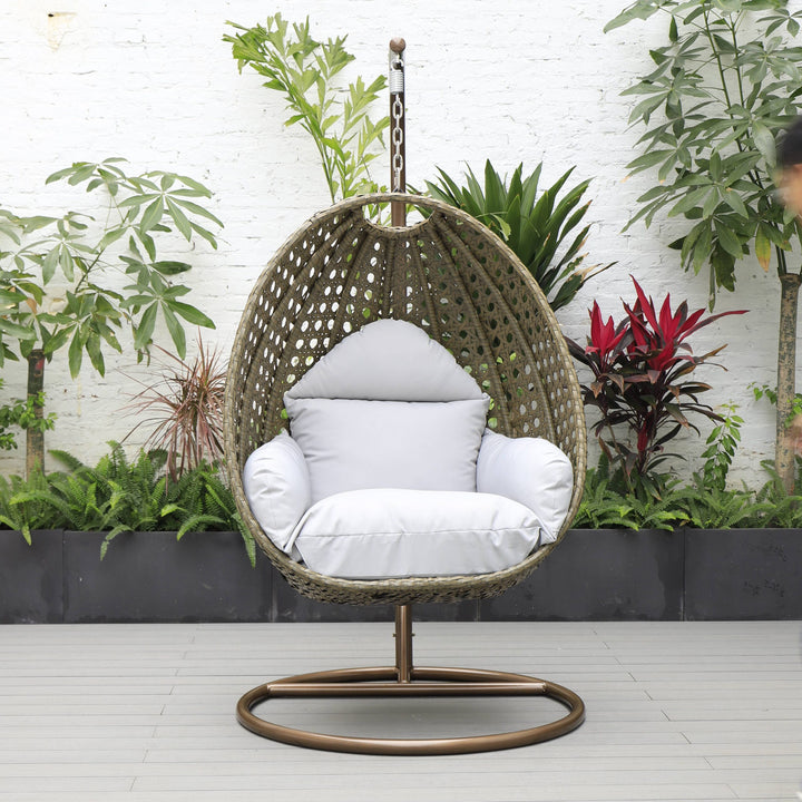 Marcello Single Seater Hanging Swing With Stand For Balcony , Garden (Brown)