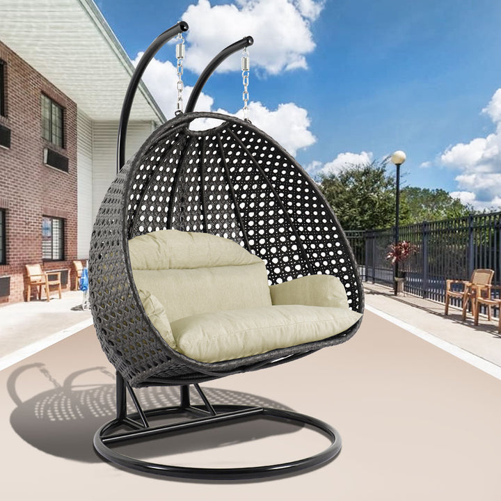 Paccio Double Seater Hanging Swing With Stand For Balcony , Garden Swing (Dark Grey)