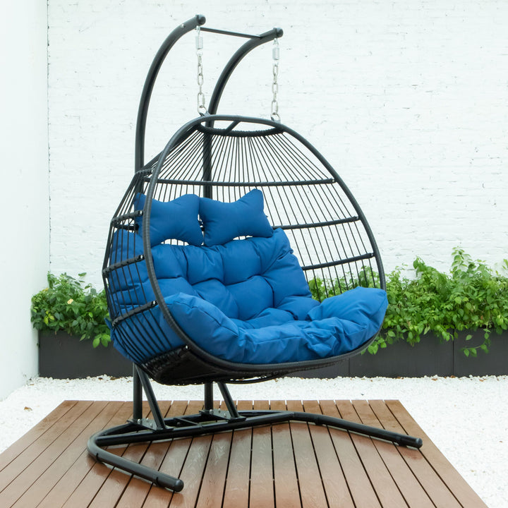Tonia Double Seater Hanging Swing With Stand For Balcony , Garden Swing (Black) Braided and Rope