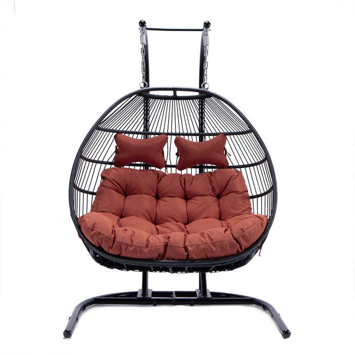 Tonia Double Seater Hanging Swing With Stand For Balcony , Garden Swing (Black) Braided and Rope