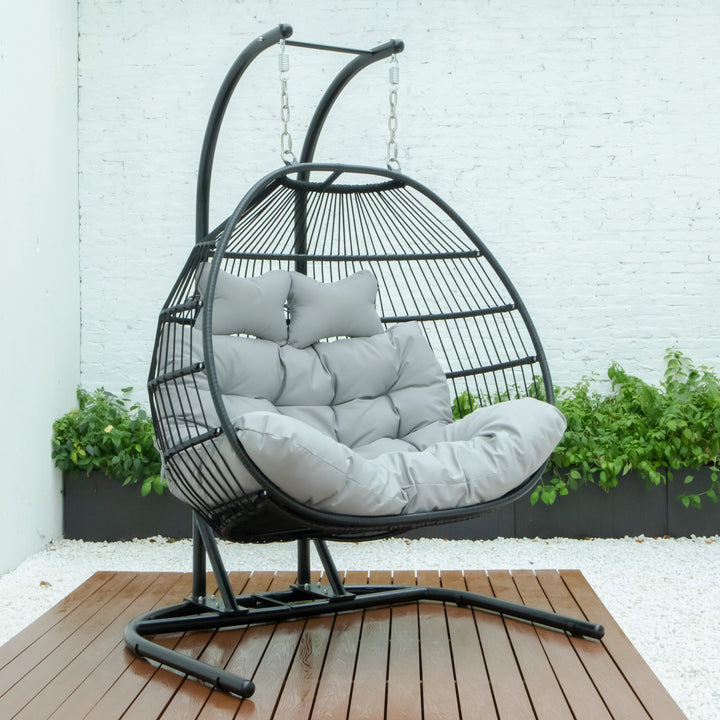 Tonia Double Seater Hanging Swing With Stand For Balcony , Garden Swing (Black) Braided and Rope