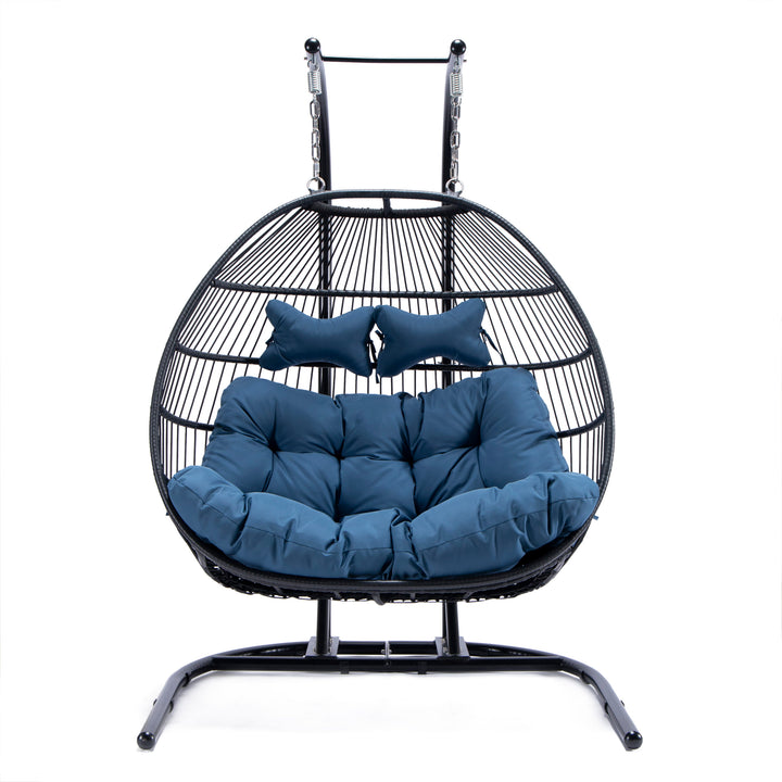 Tonia Double Seater Hanging Swing With Stand For Balcony , Garden Swing (Black) Braided and Rope