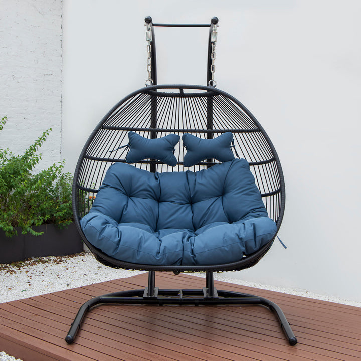 Tonia Double Seater Hanging Swing With Stand For Balcony , Garden Swing (Black) Braided and Rope
