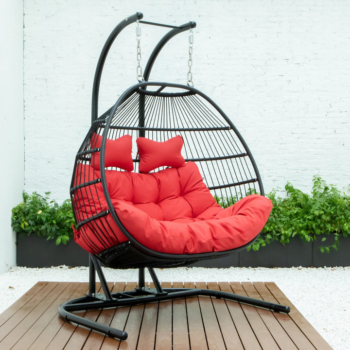 Tonia Double Seater Hanging Swing With Stand For Balcony , Garden Swing (Black) Braided and Rope