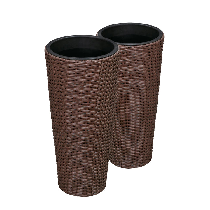 Fifi Outdoor Wicker Planters For Garden, Balcony (Brown) Set of 2