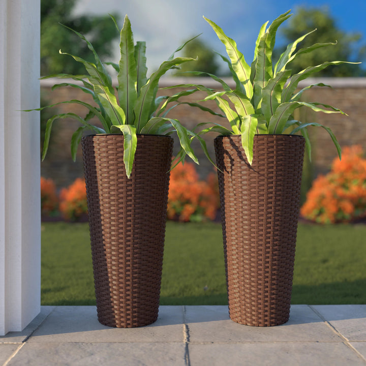 Fifi Outdoor Wicker Planters For Garden, Balcony (Brown) Set of 2