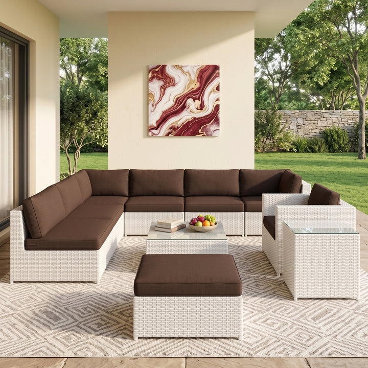 Ferri Outdoor Patio Sofa Set 6 Seater , 1 Footstool , 1 Side table and 1 Center Table (White)